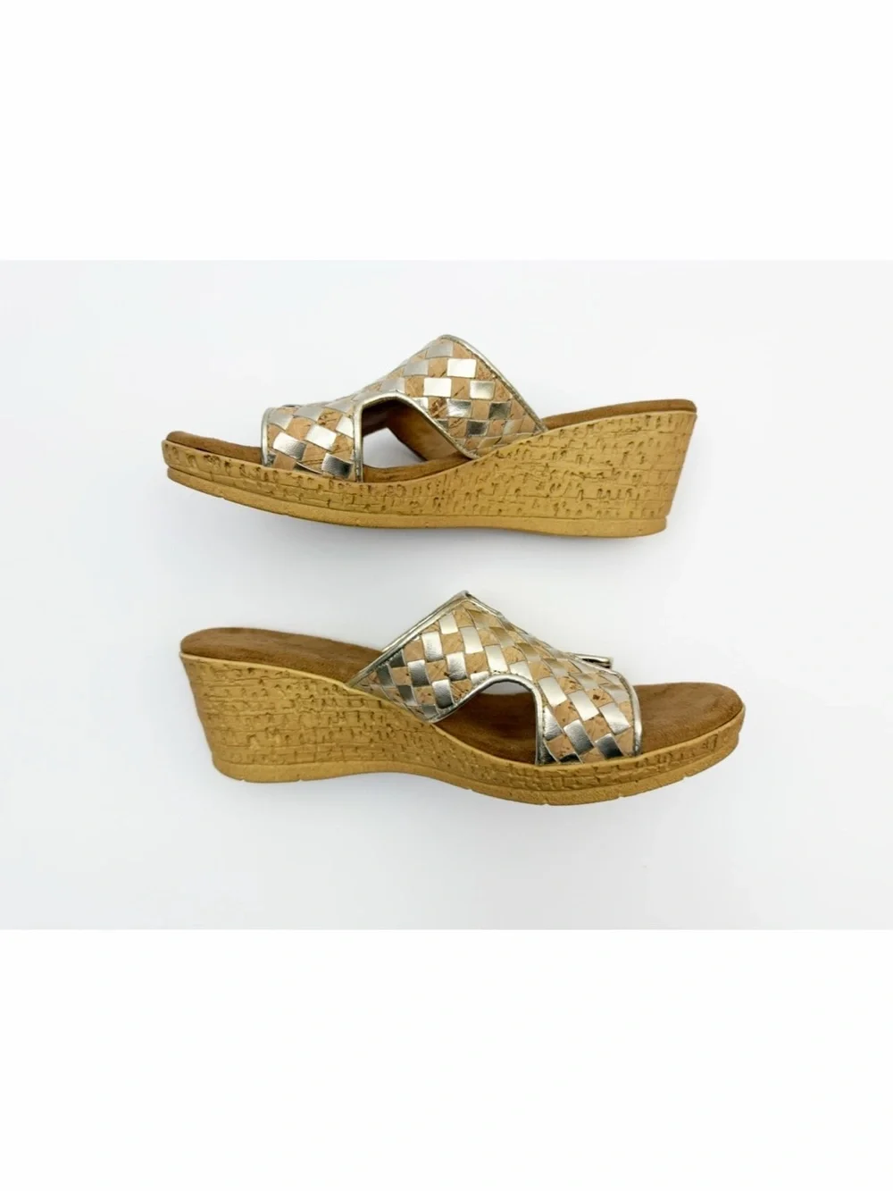 David Tate Moderno Slip On Wedge Sandals Cork Platinum Nappa Size 9